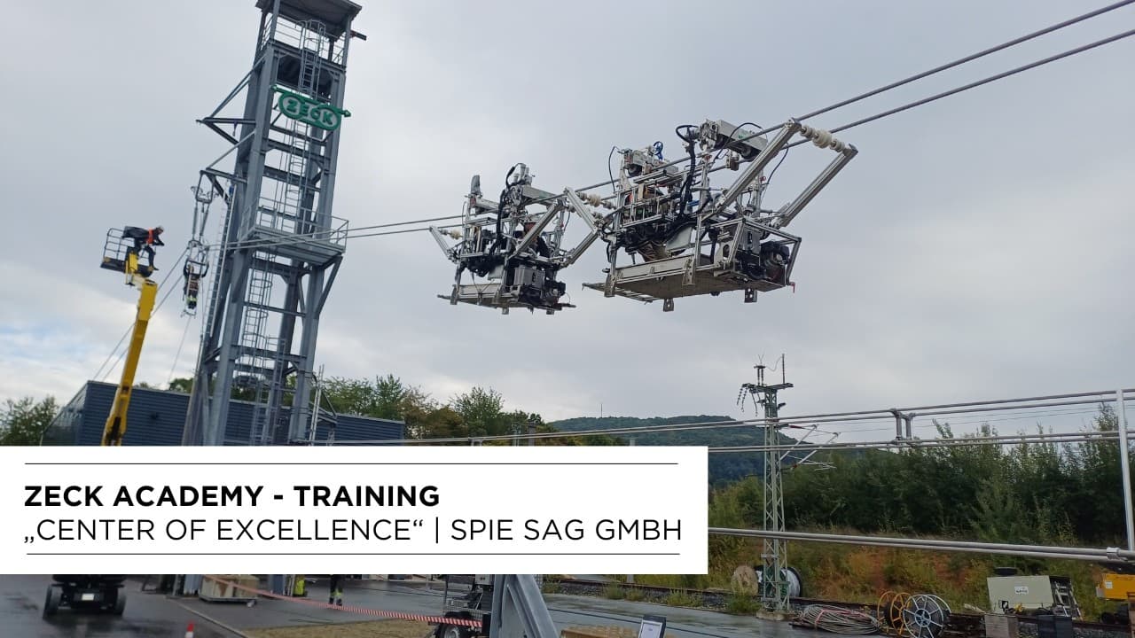 Line cars at the ZECK Academy test tower, title: ZECK Academy – Training “Center of Excellence”, SPIE SAG GmbH