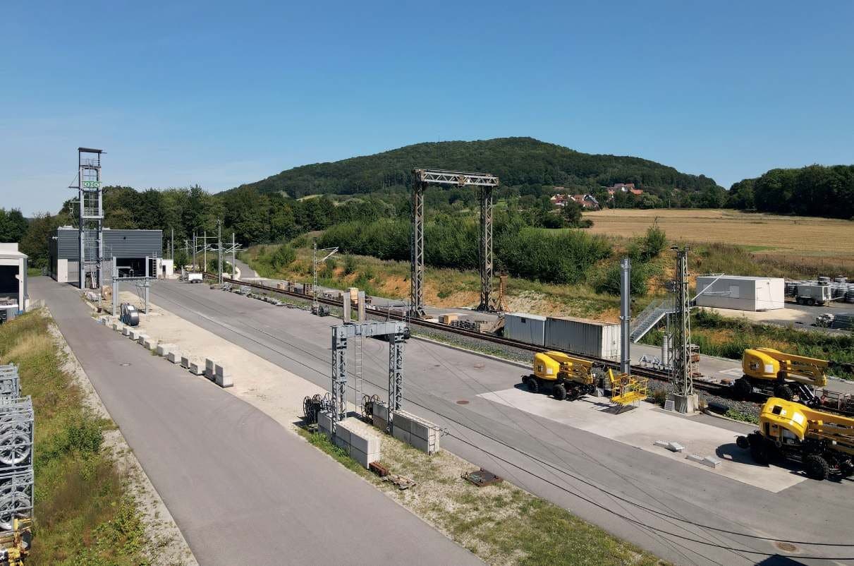 ZECK Academy testing area with railway track and overhead contact line installation