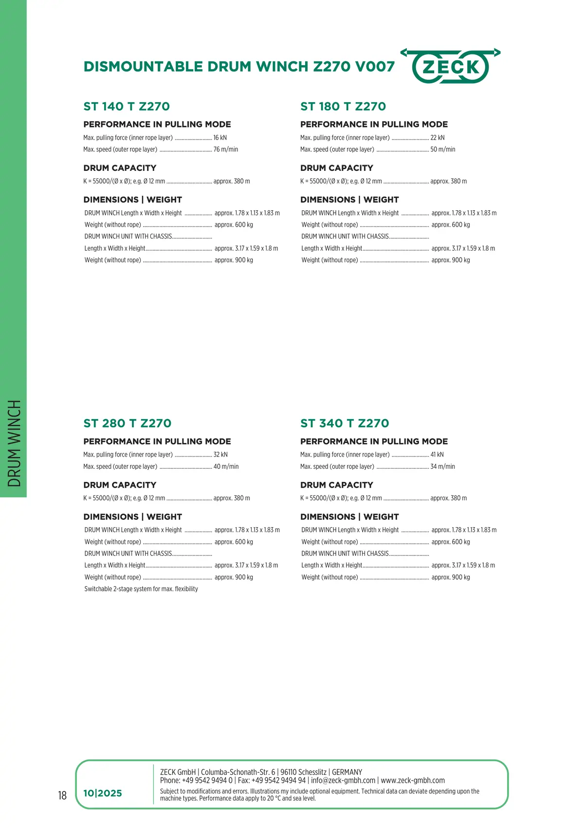 Catalogue page 18: DISMOUNTABLE DRUM WINCH Z270 V007