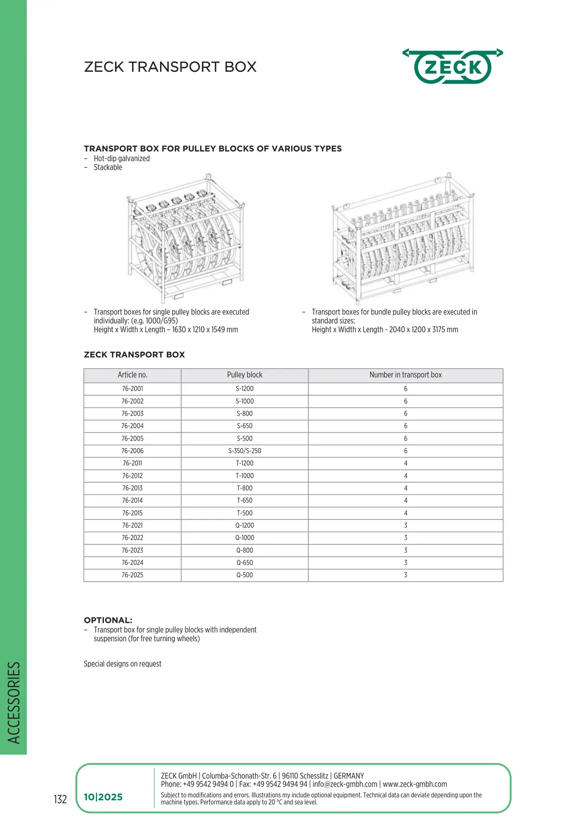 Catalogue page 132: ZECK TRANSPORT BOX