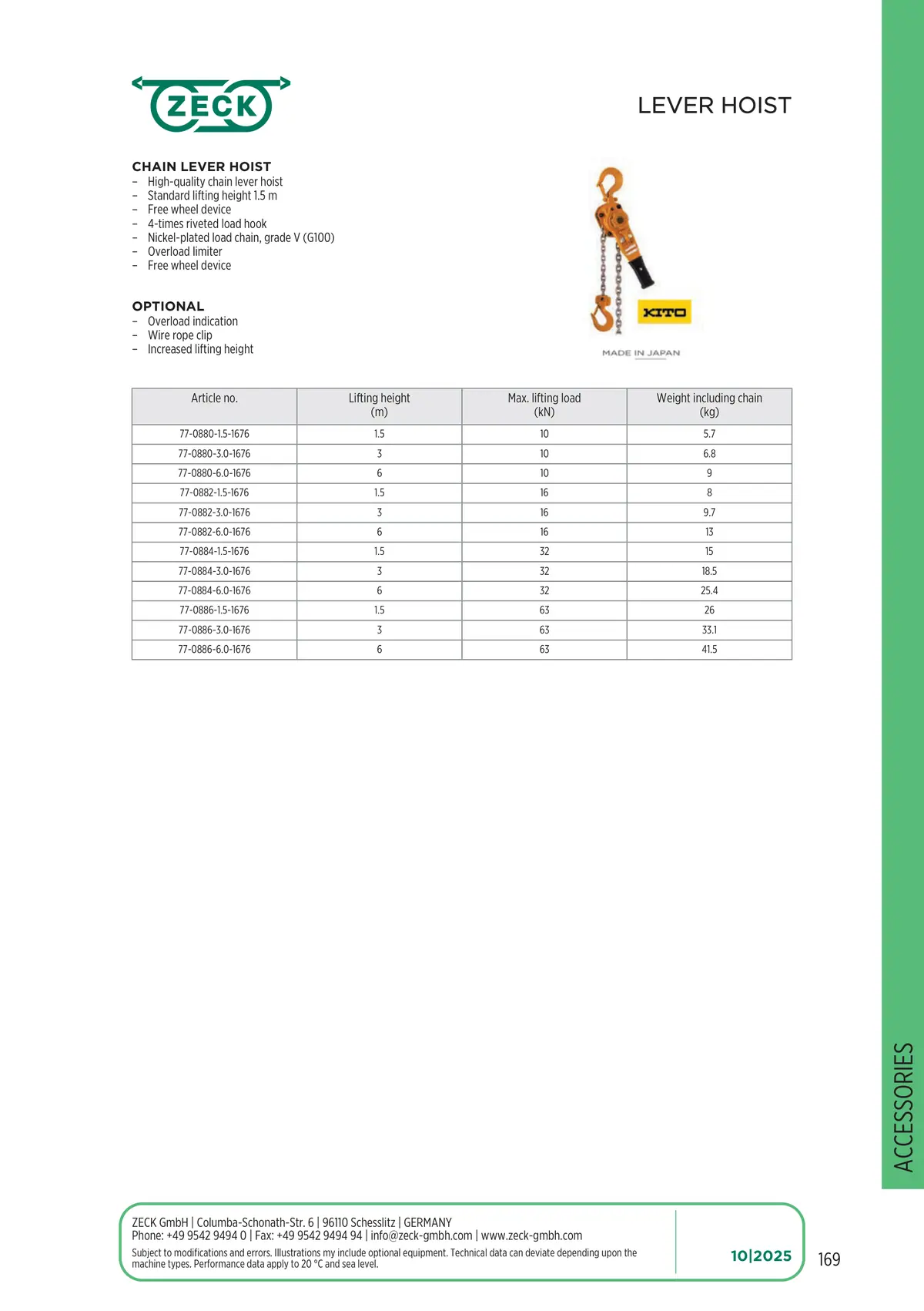 Catalogue page 169: LEVER HOIST