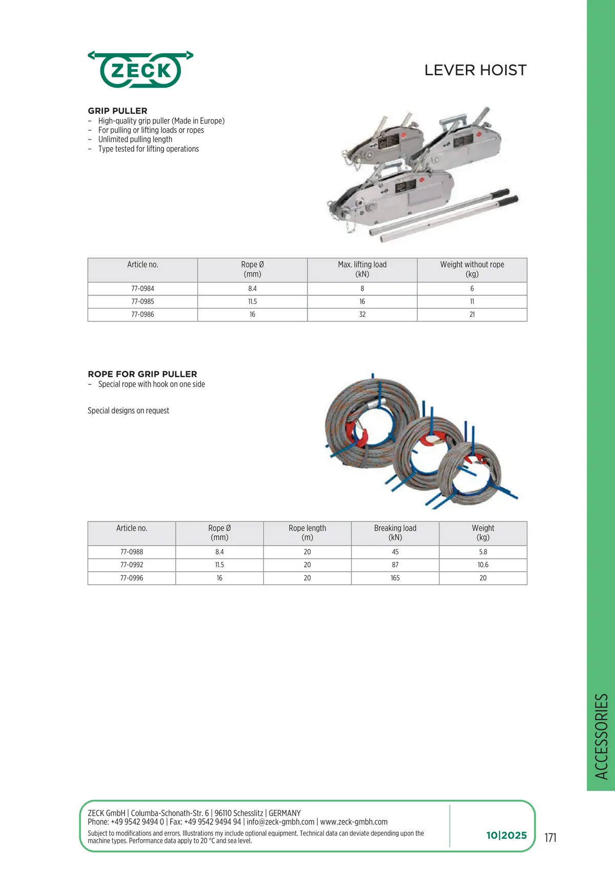 Catalogue page 171: LEVER HOIST