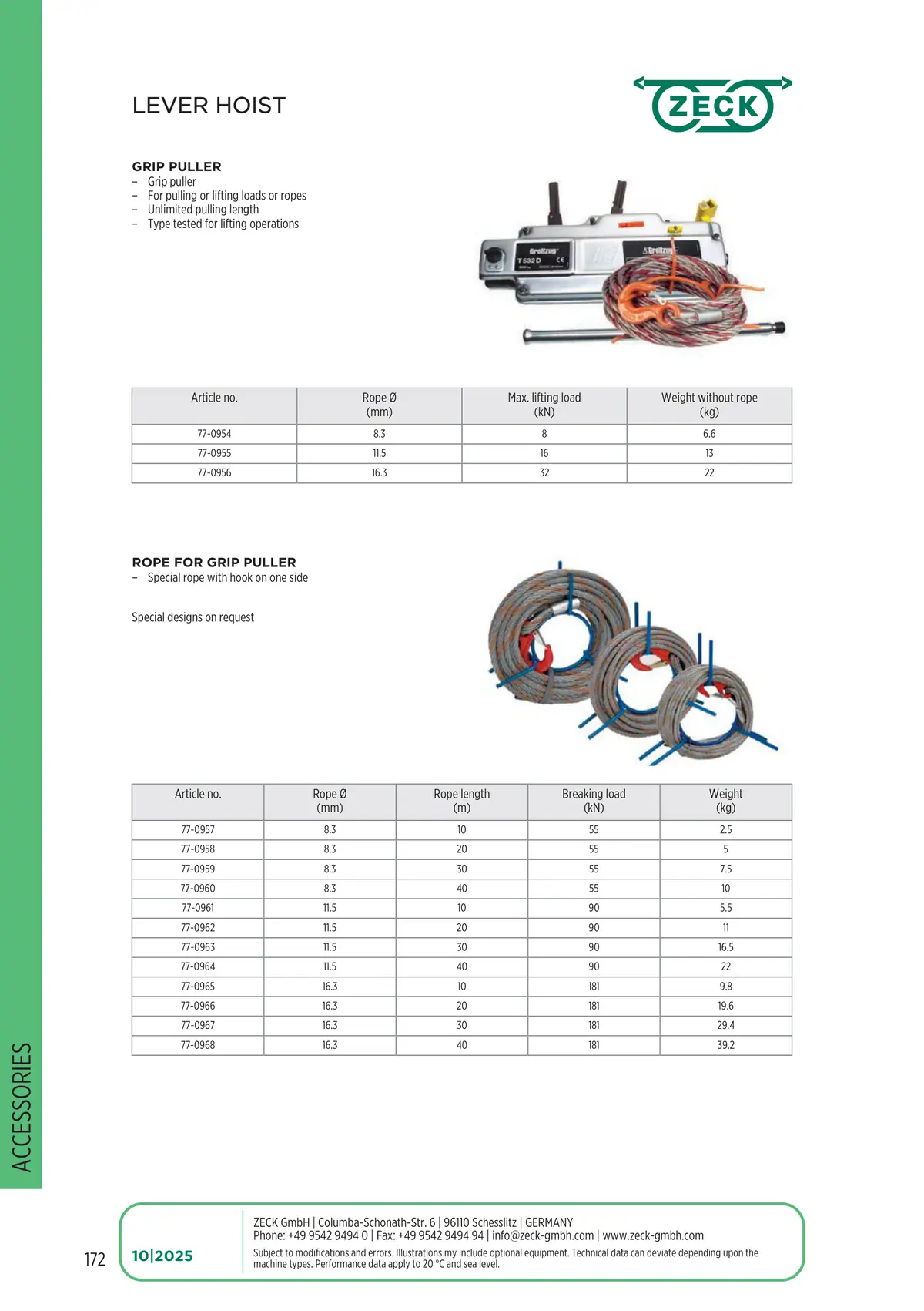Catalogue page 172: LEVER HOIST